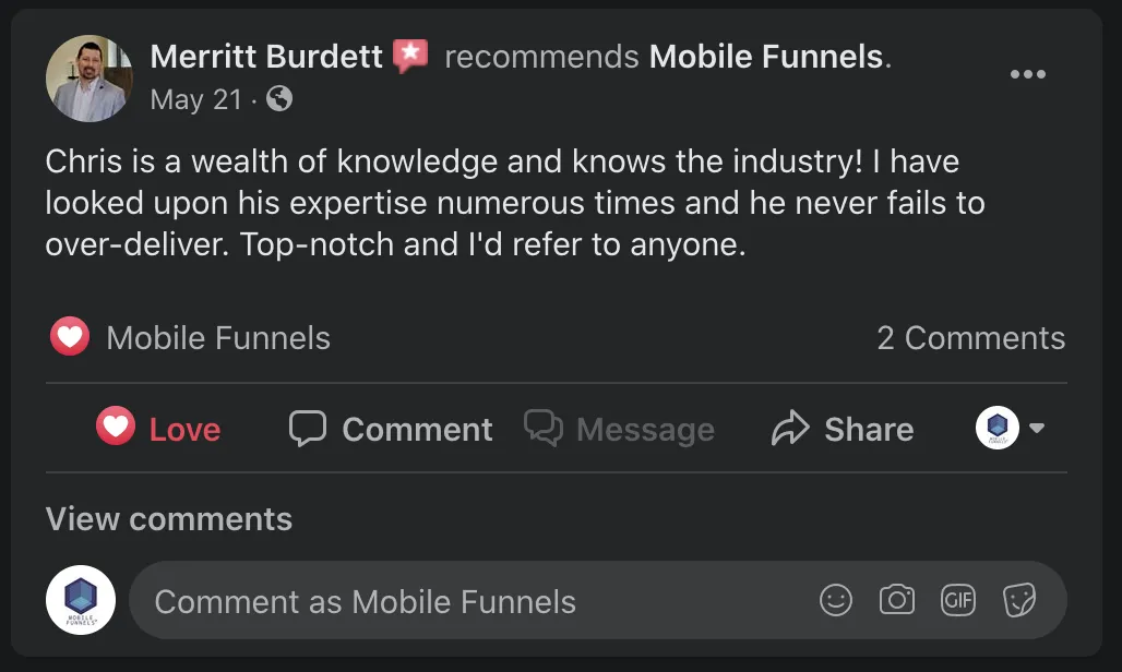 Authentic Mobile Funnels client testimonial
