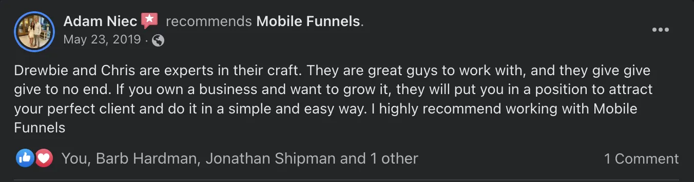 Authentic Mobile Funnels client testimonial