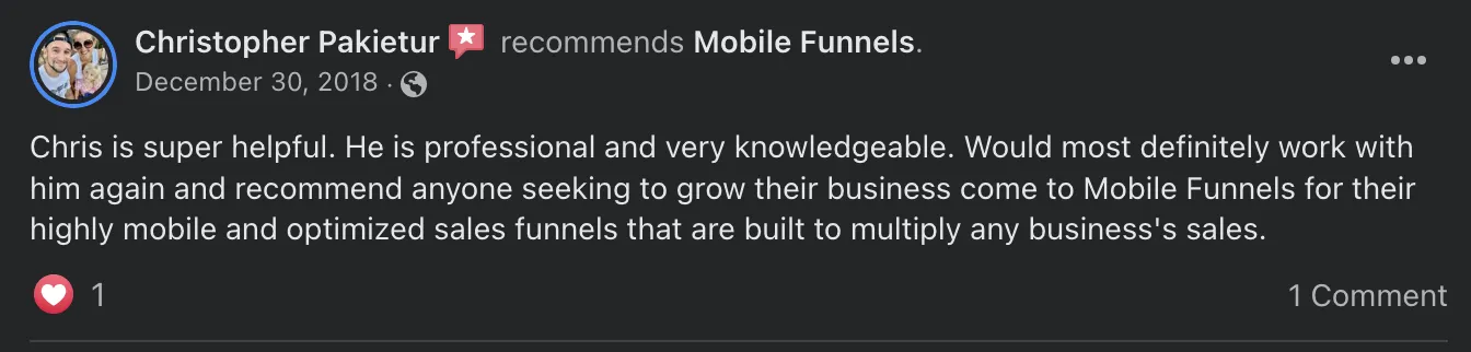 Authentic Mobile Funnels client testimonial
