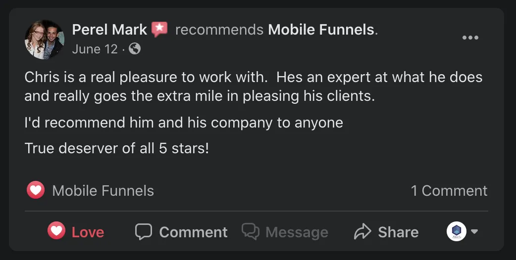 Authentic Mobile Funnels client testimonial